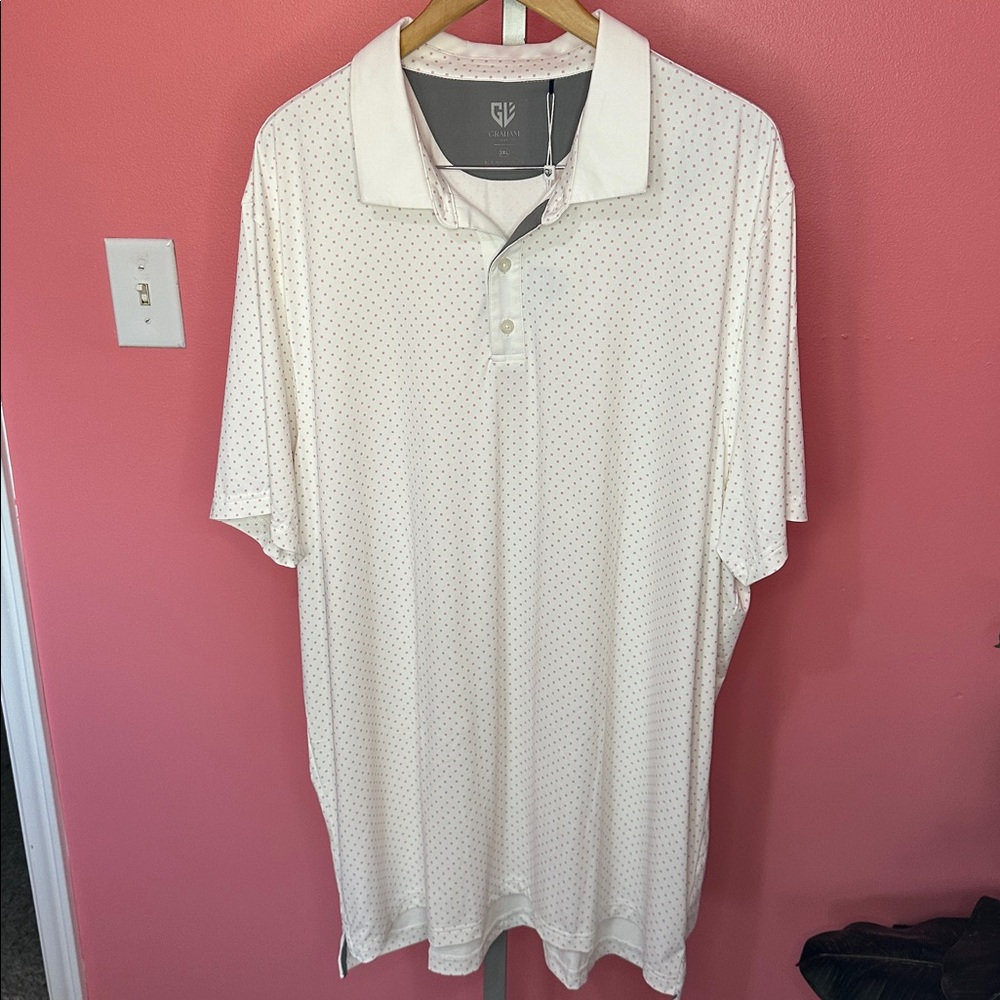 NWT Graham Luxe Lennox Golf Performance Polo, White/Lilac, Size 3XL